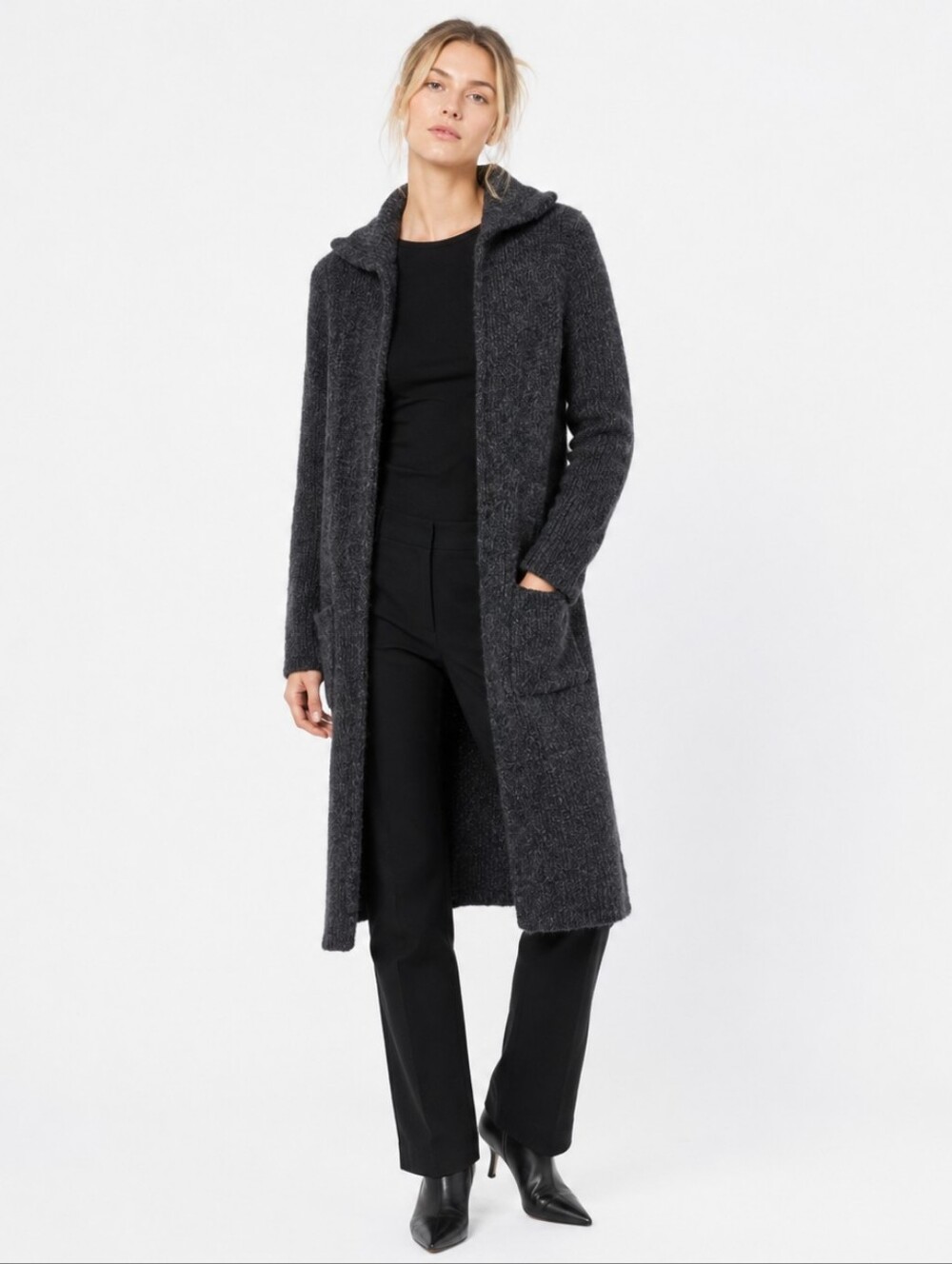 J.Crew Alpaca Blend Long Sweater Coatigan XS Charcoal Y2K Quiet Luxury Neutral